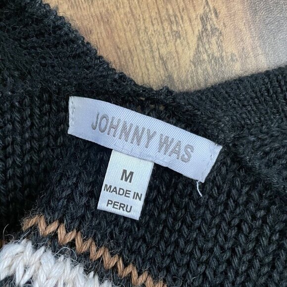 Johnny Was Ada Cardigan Sz M Black Brown Stripe Alpaca Wool Fringe Boho Sweater - Picture 11 of 11